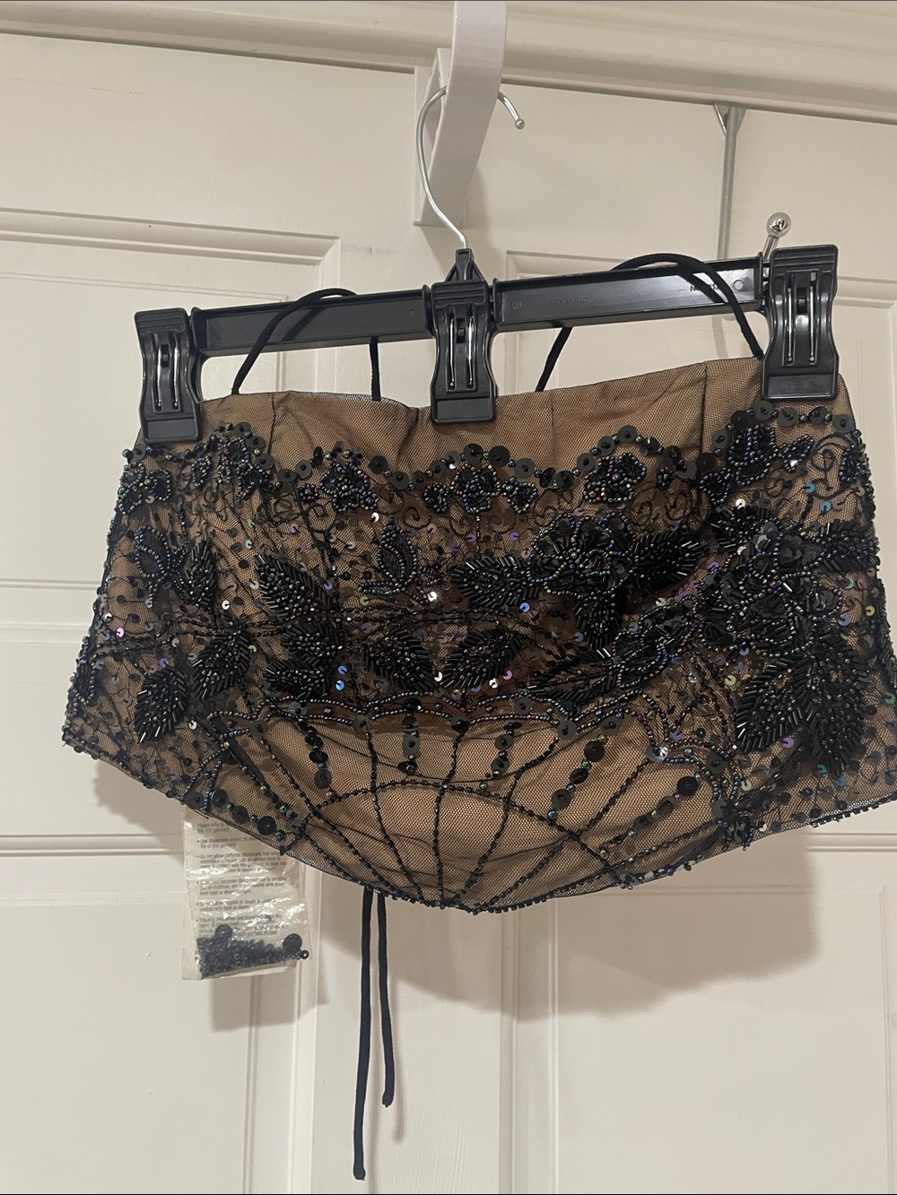 Sean Collection Black Beaded Embroidered Sheer Bustier Top